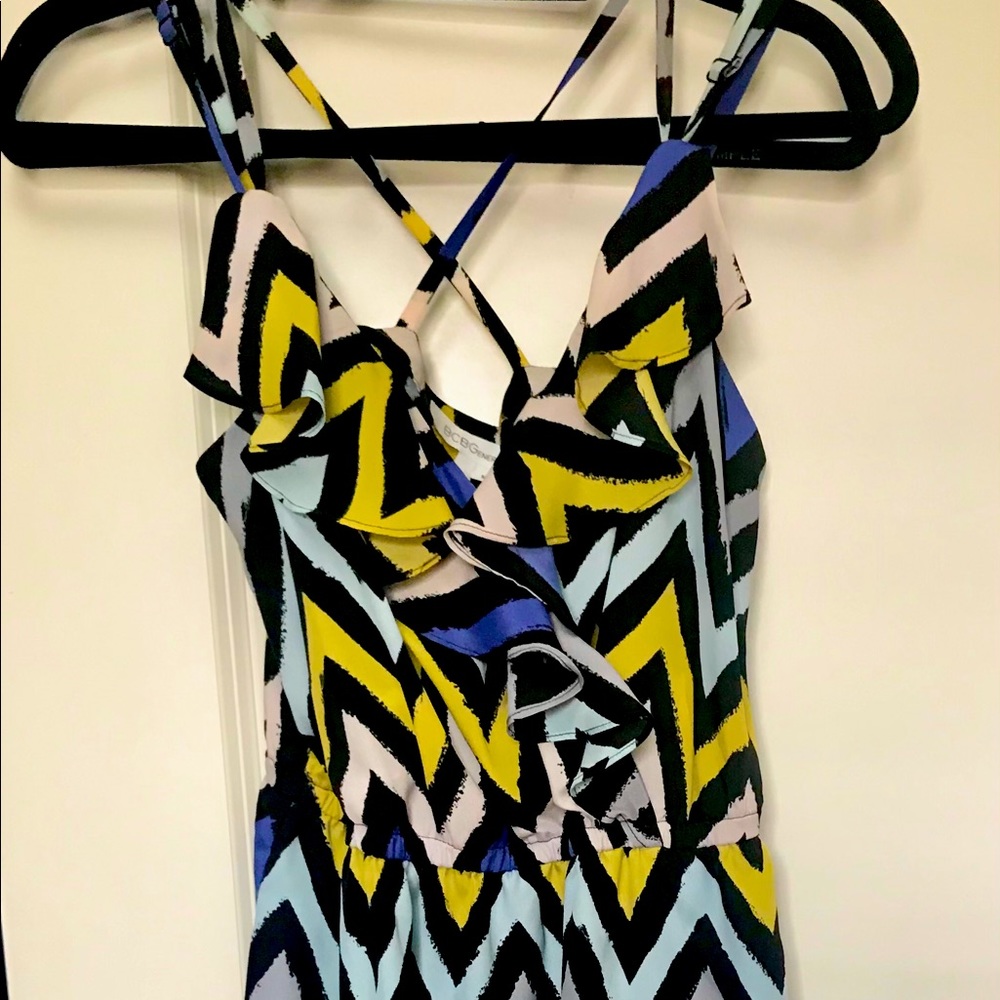 BCBG Ruffled strappy striped sundress.